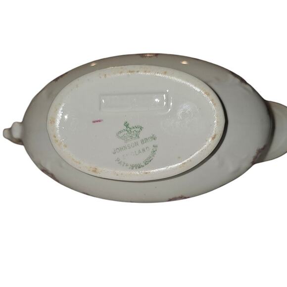 Antique Johnson Brothers Gravy Boat Gold Scallop Edge Pink Rose Swags JB313 - Picture 9 of 10